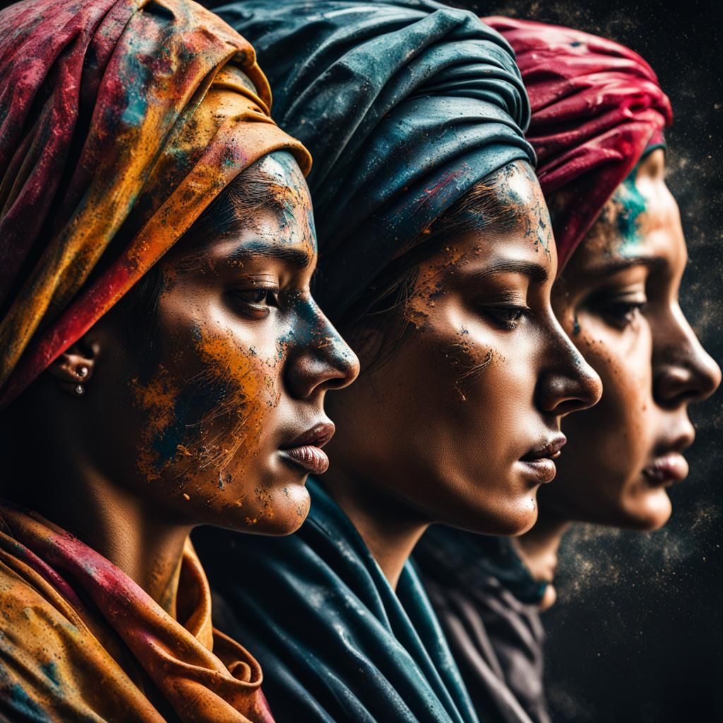 Striking Human Figures with Colorful Headscarves