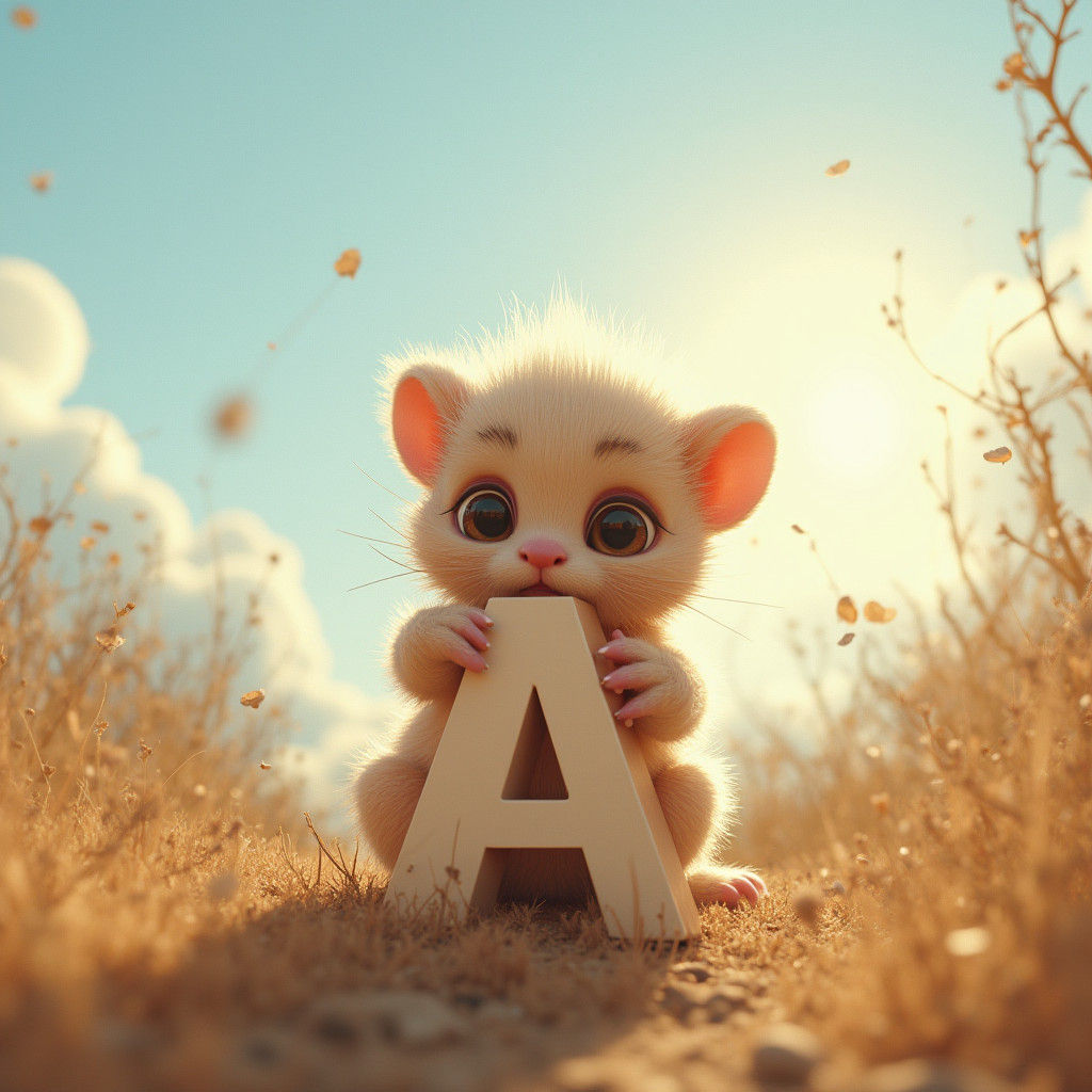 Furry Creature Holding Letter A in 3D Art