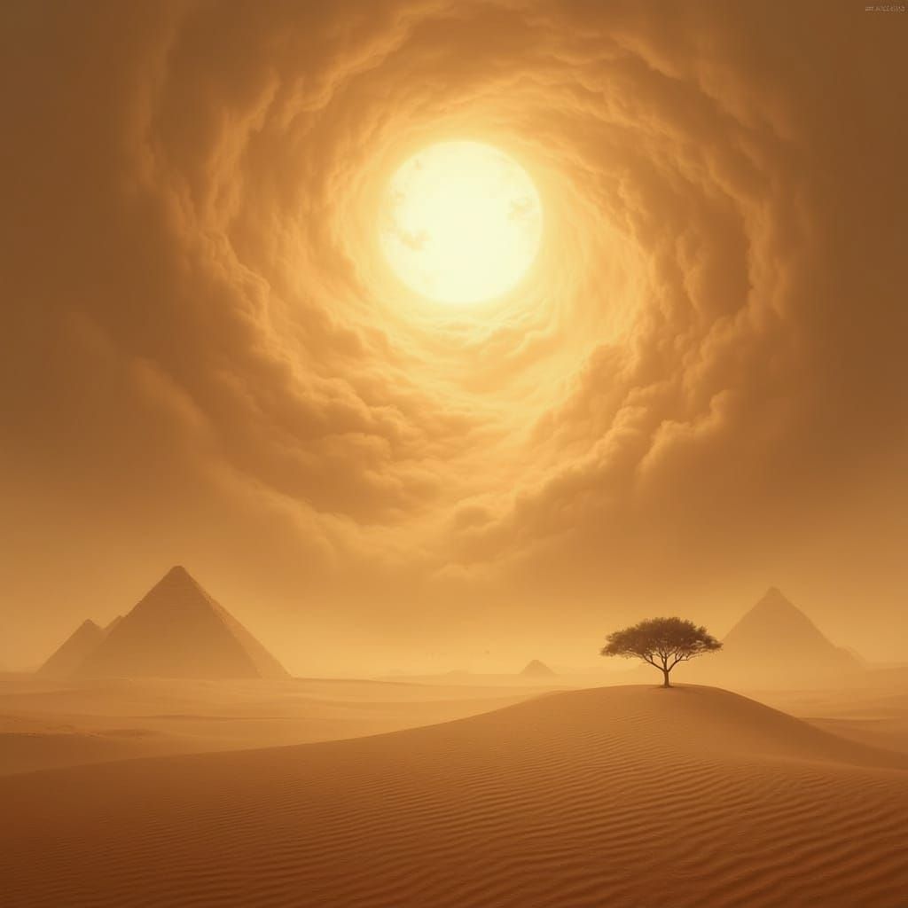 Majestic Sandstorm Approaches Desert Pyramids