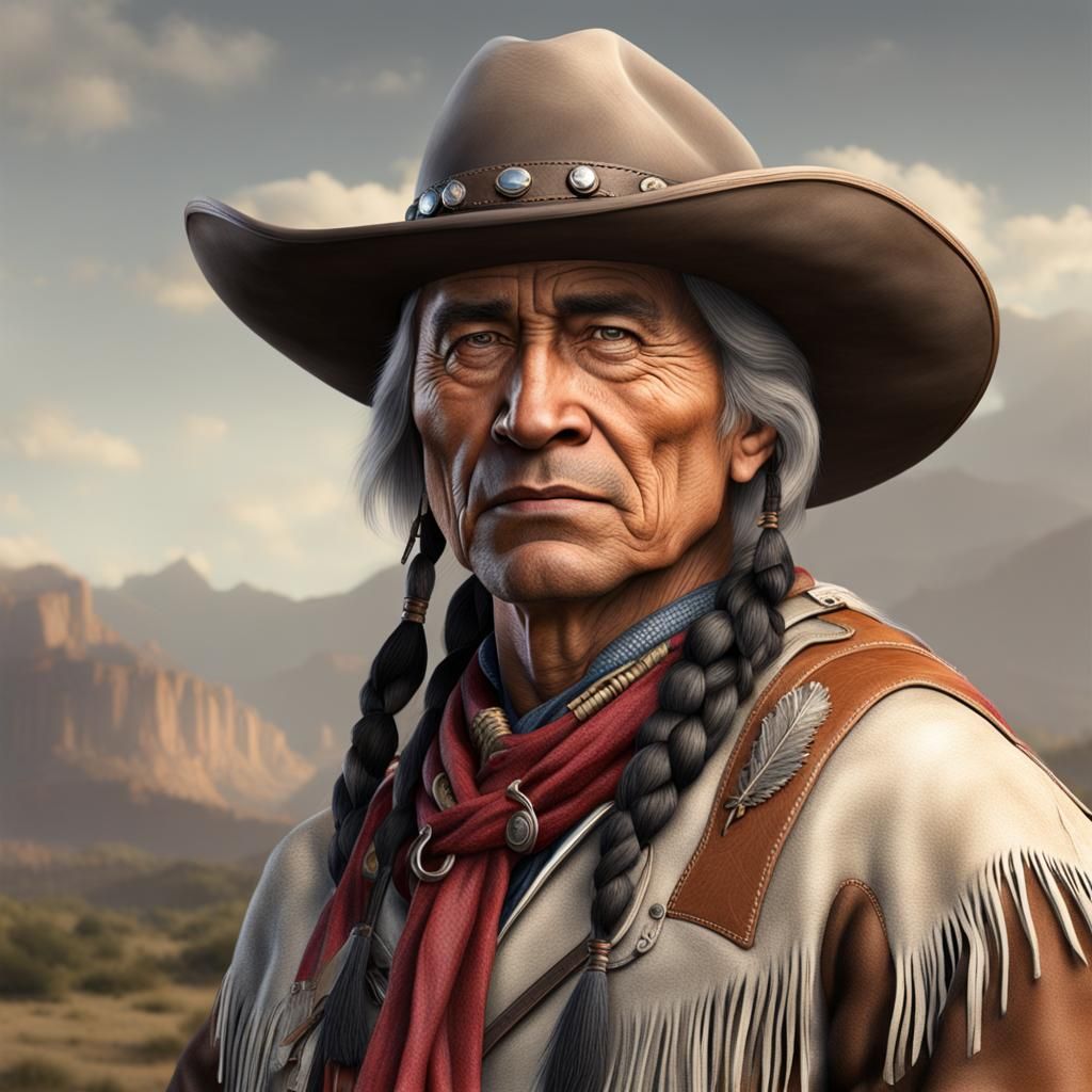 Photorealistic Cherokee Cowboy Portrait