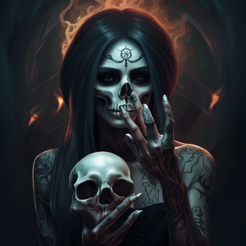Necromancer Portrait with Skull and Dark Magic