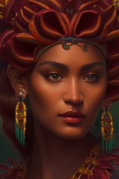 Aztec Maize Goddess Chicomecoatl Portrait in Art Nouveau Sty...