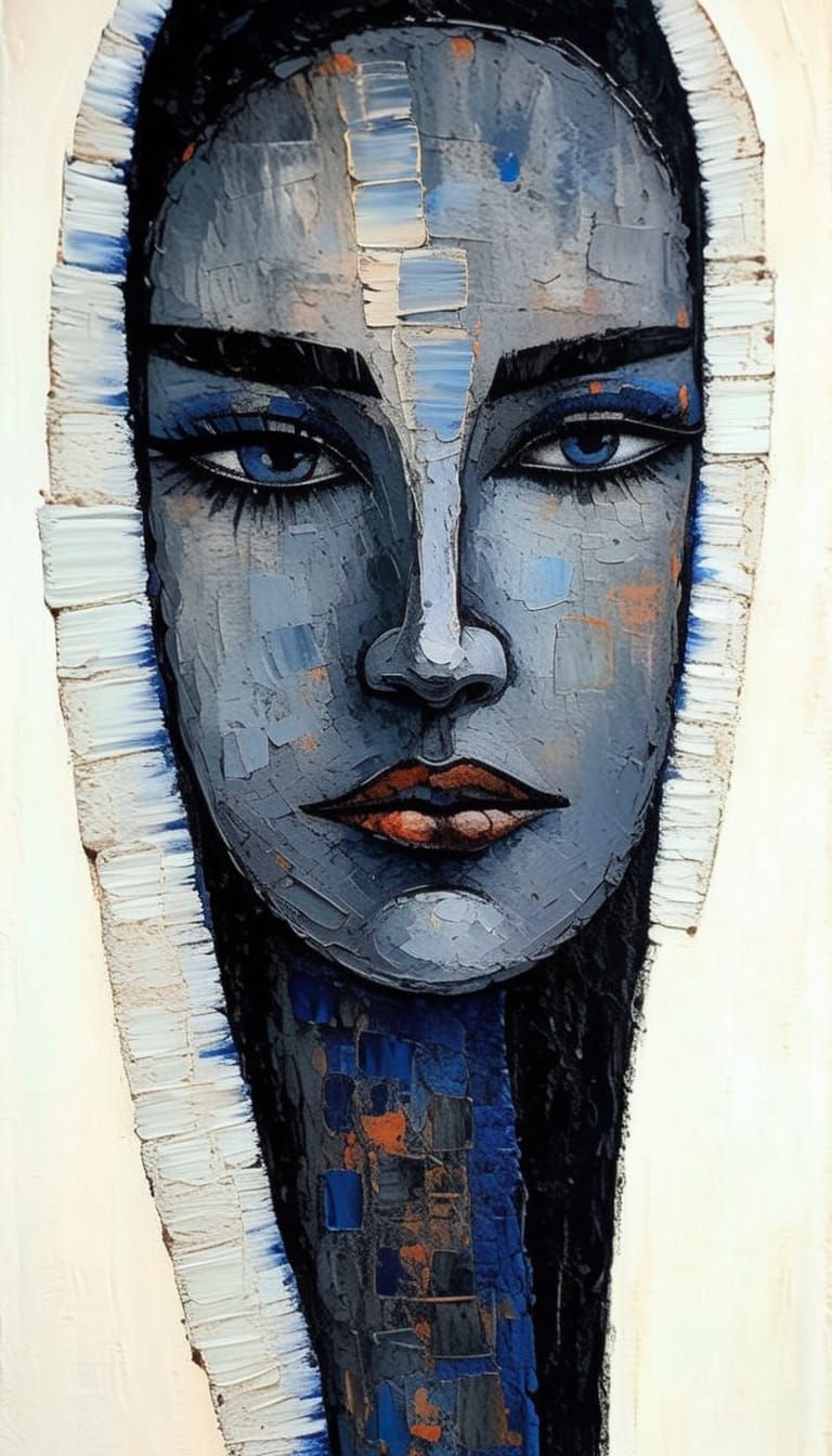 Sad Gothgirl Portrait in High Contrast Impasto Style