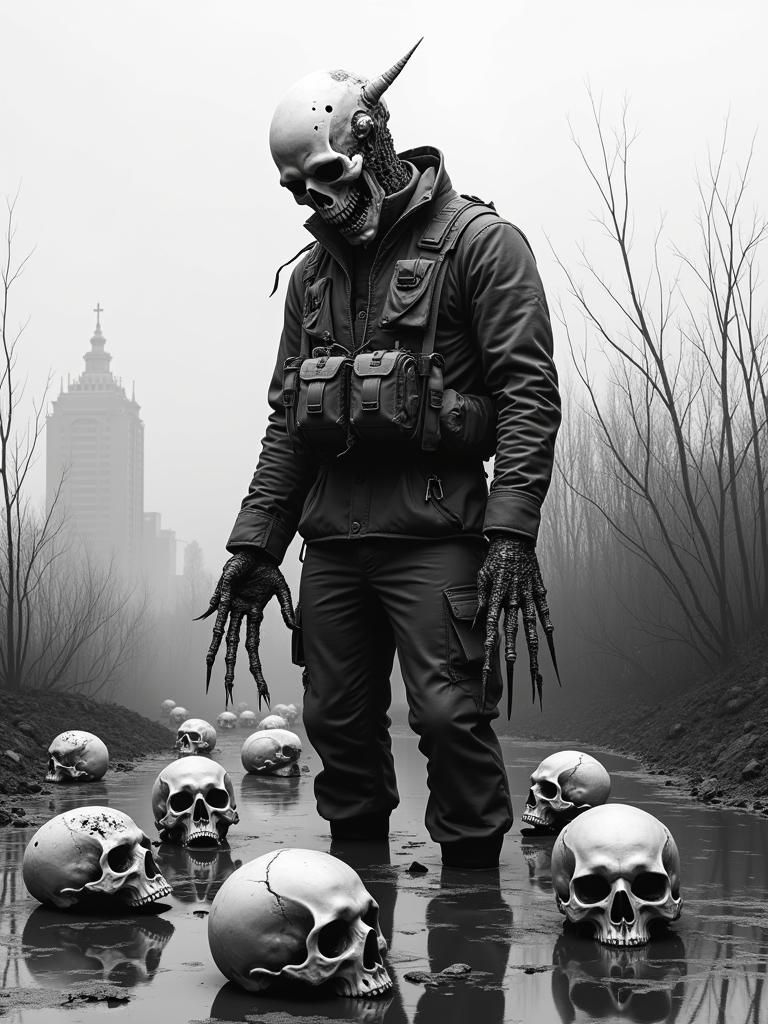 Wasteland Soldier Confronts Death in Dark Surrealist Art