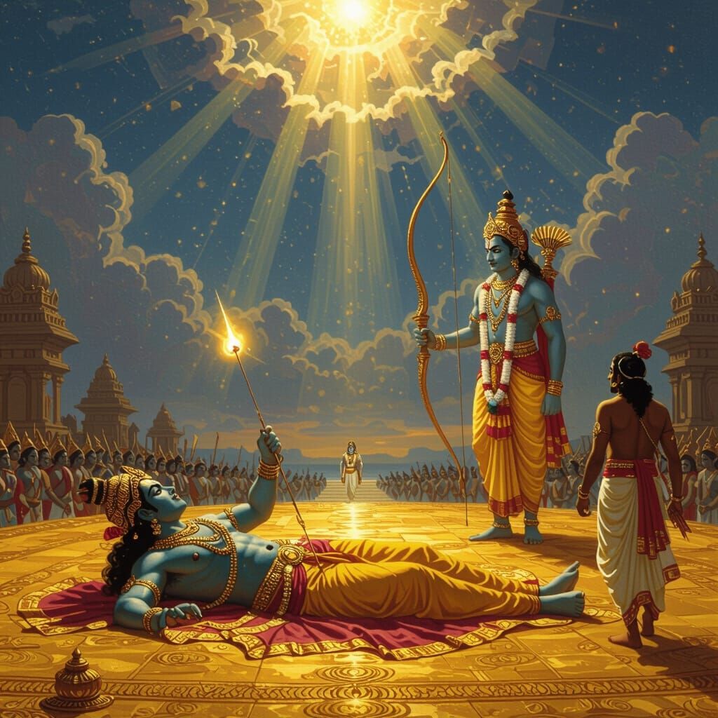 Lord Rama Victorious Over Ravana on Golden Battlefield