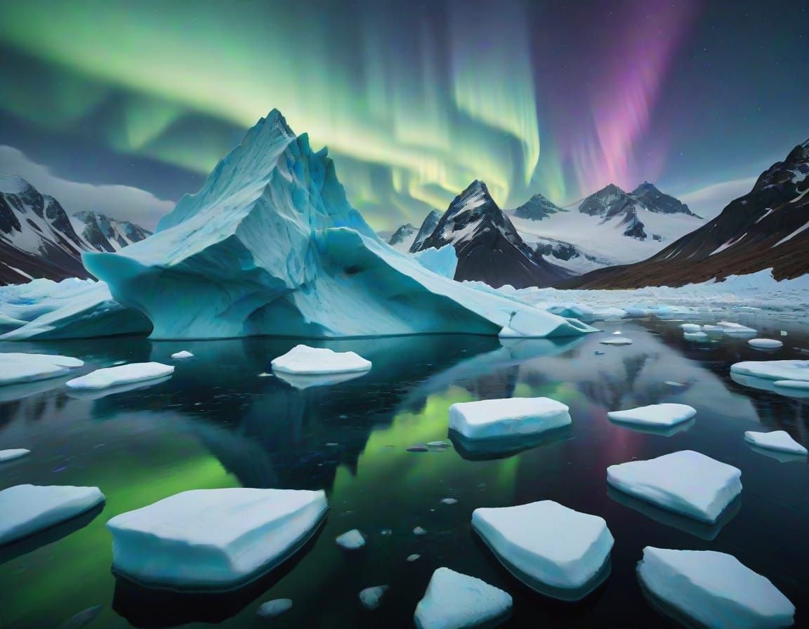 Ethereal Aurora Borealis Illuminates Arctic Iceberg