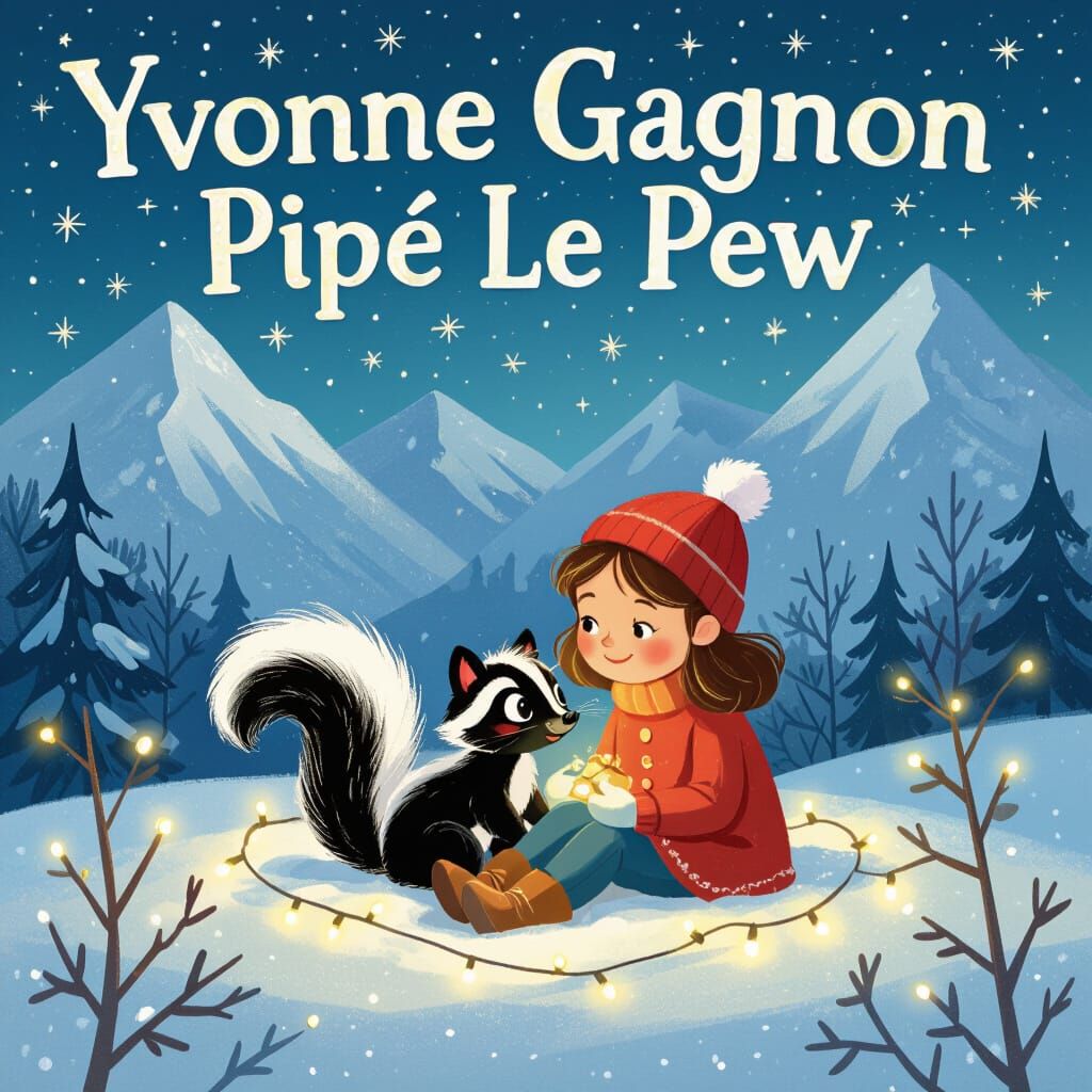 Christmas Song Album Cover Art: Girl, Skunk, Snowy Mountains