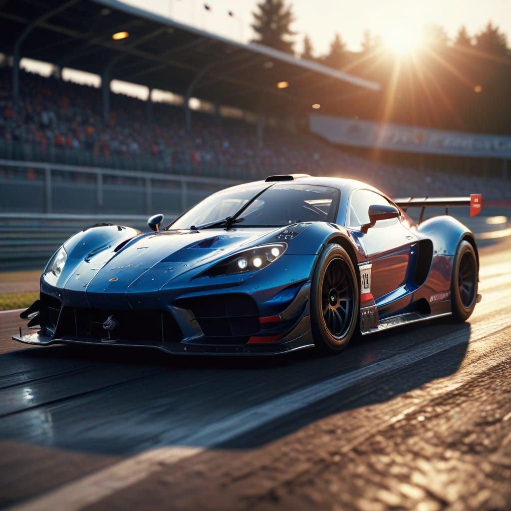 Racing Car on Track in 3D Game Style