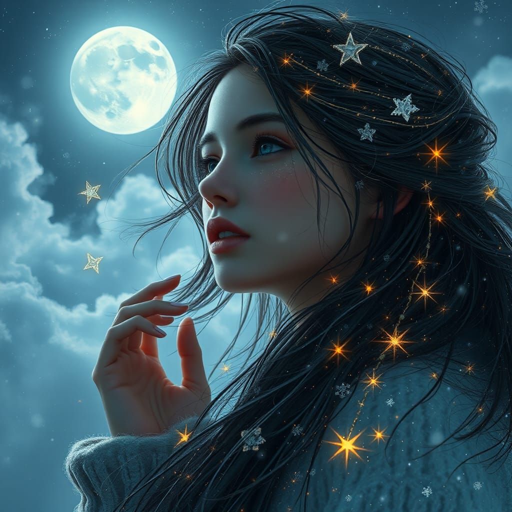 Celestial Girl Portrait in Art Nouveau Style