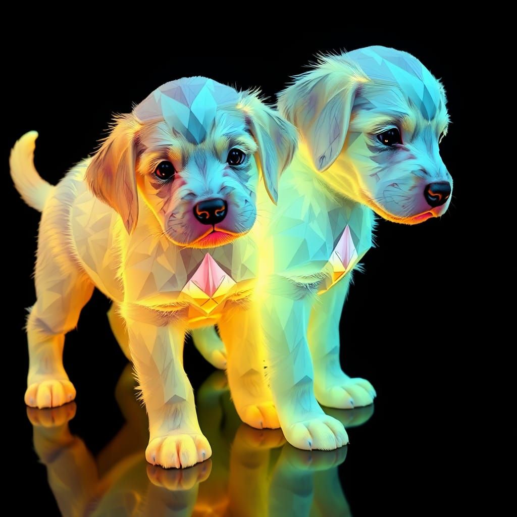Tessellated Glowing Puppies: Vibrant Geometric Art