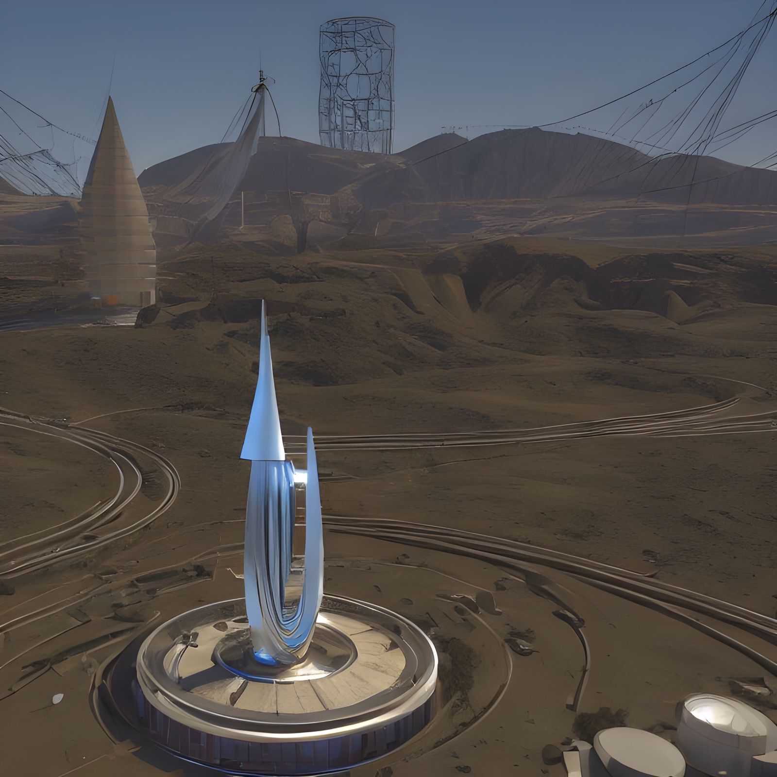 Futuristic Tower in Old Western Town, 3D Render