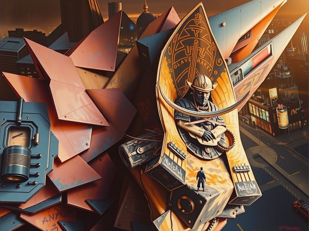 Samurai in Cyberpunk Megacity at Dusk