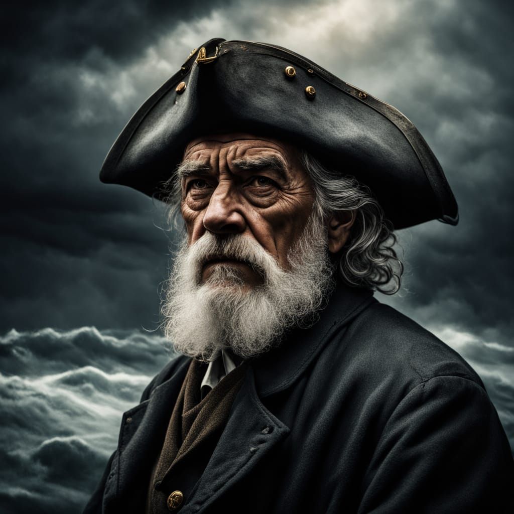 Old Sea Captain Gazing at Stormy Sea