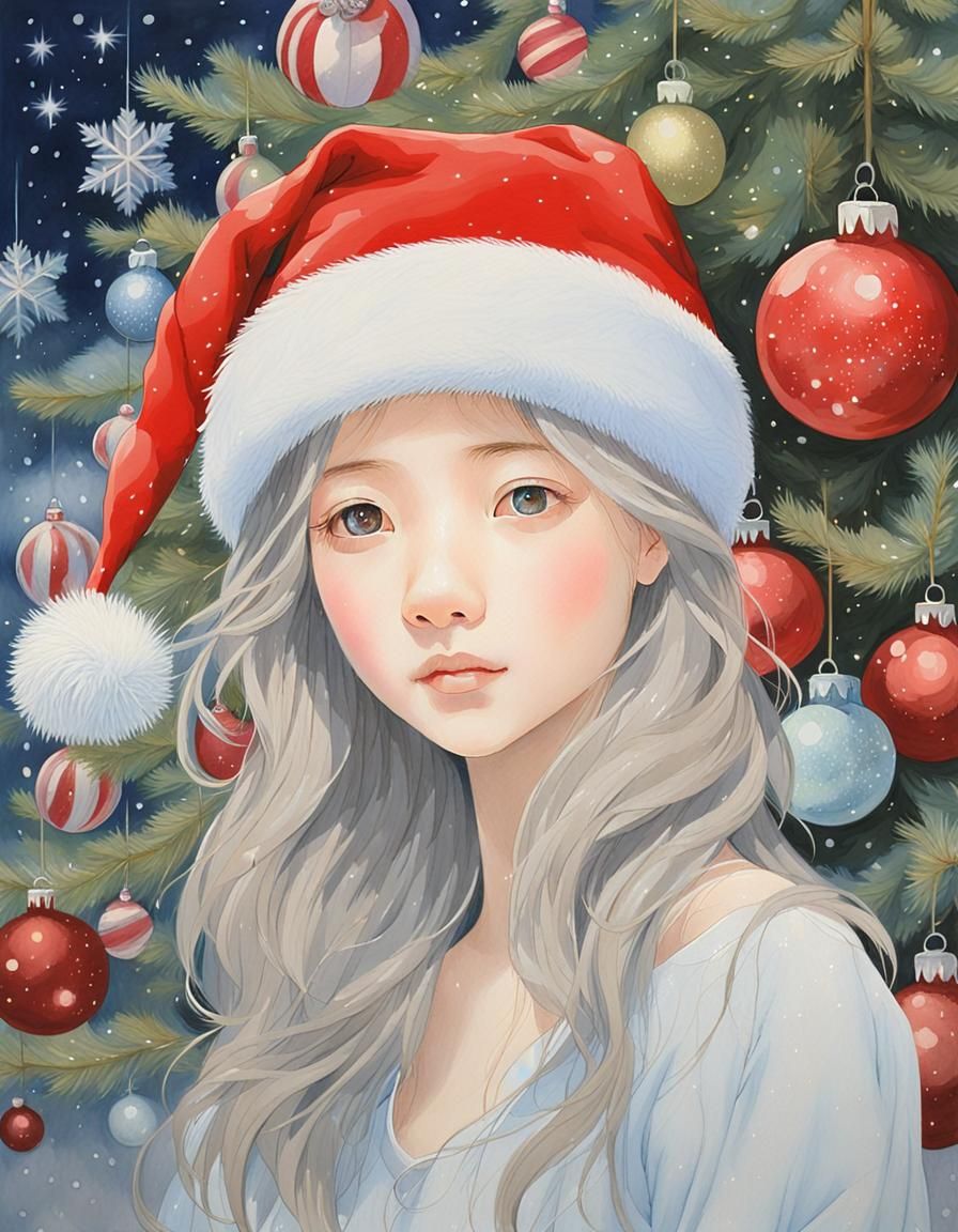 Portrait of Christmas Princess in Oil Painting Style