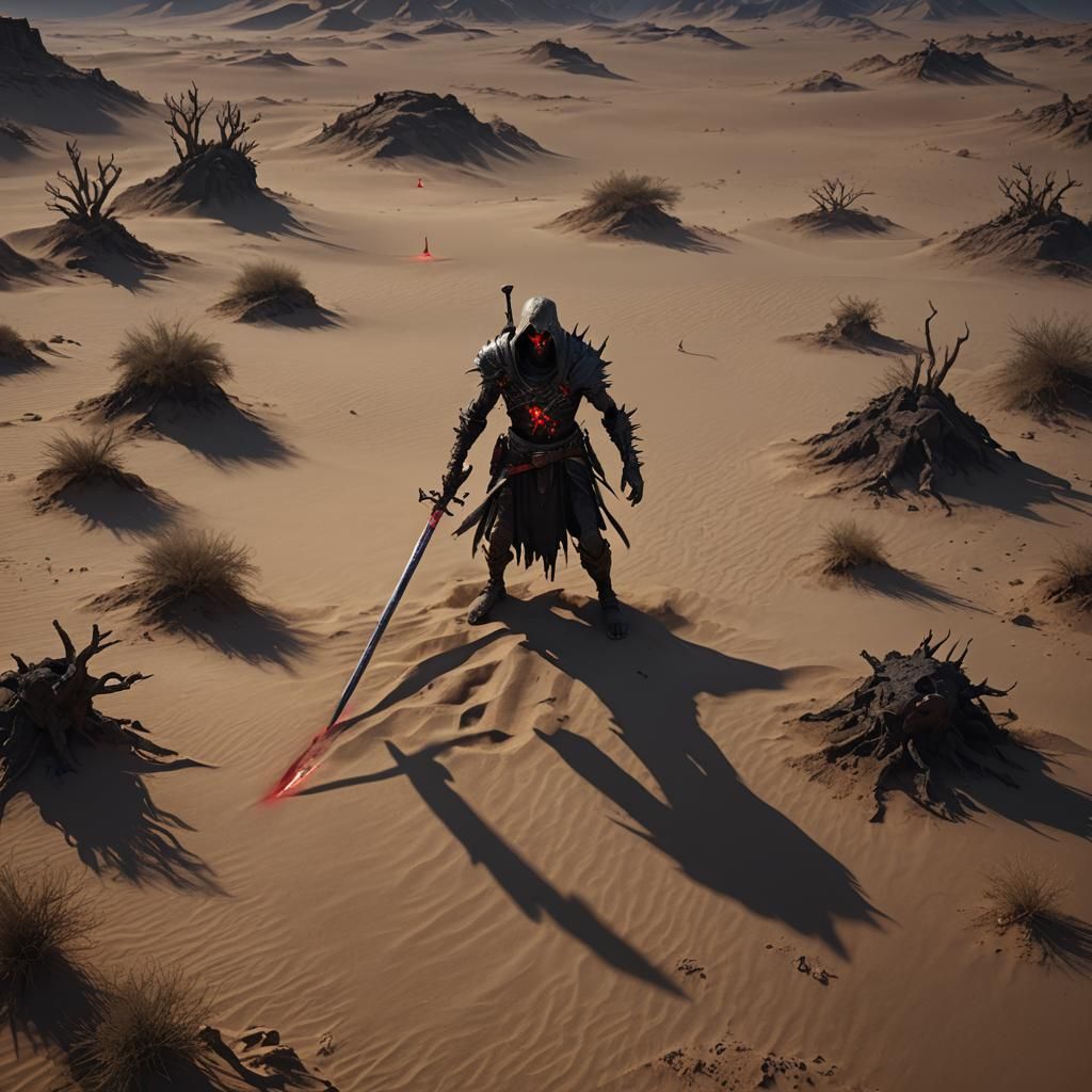 Desert Zombie with Black Sword, Detailed Matte Painting