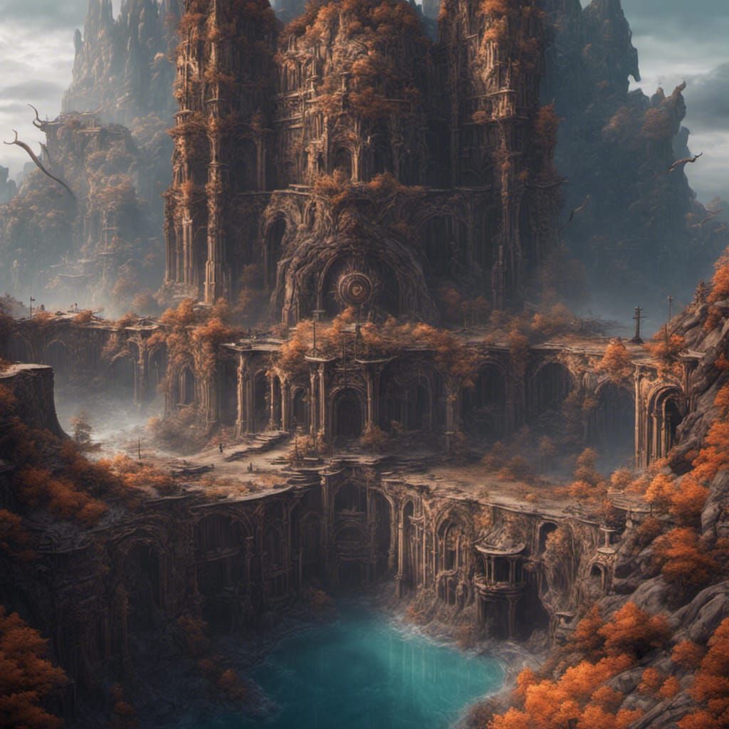 Detailed Matte Painting of a Large Pit Edge