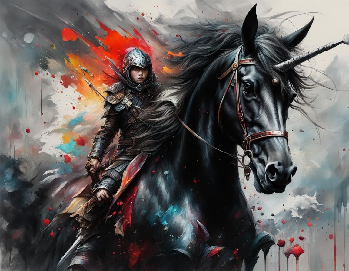 Dark Fantasy Black Unicorn in Vivid Colors