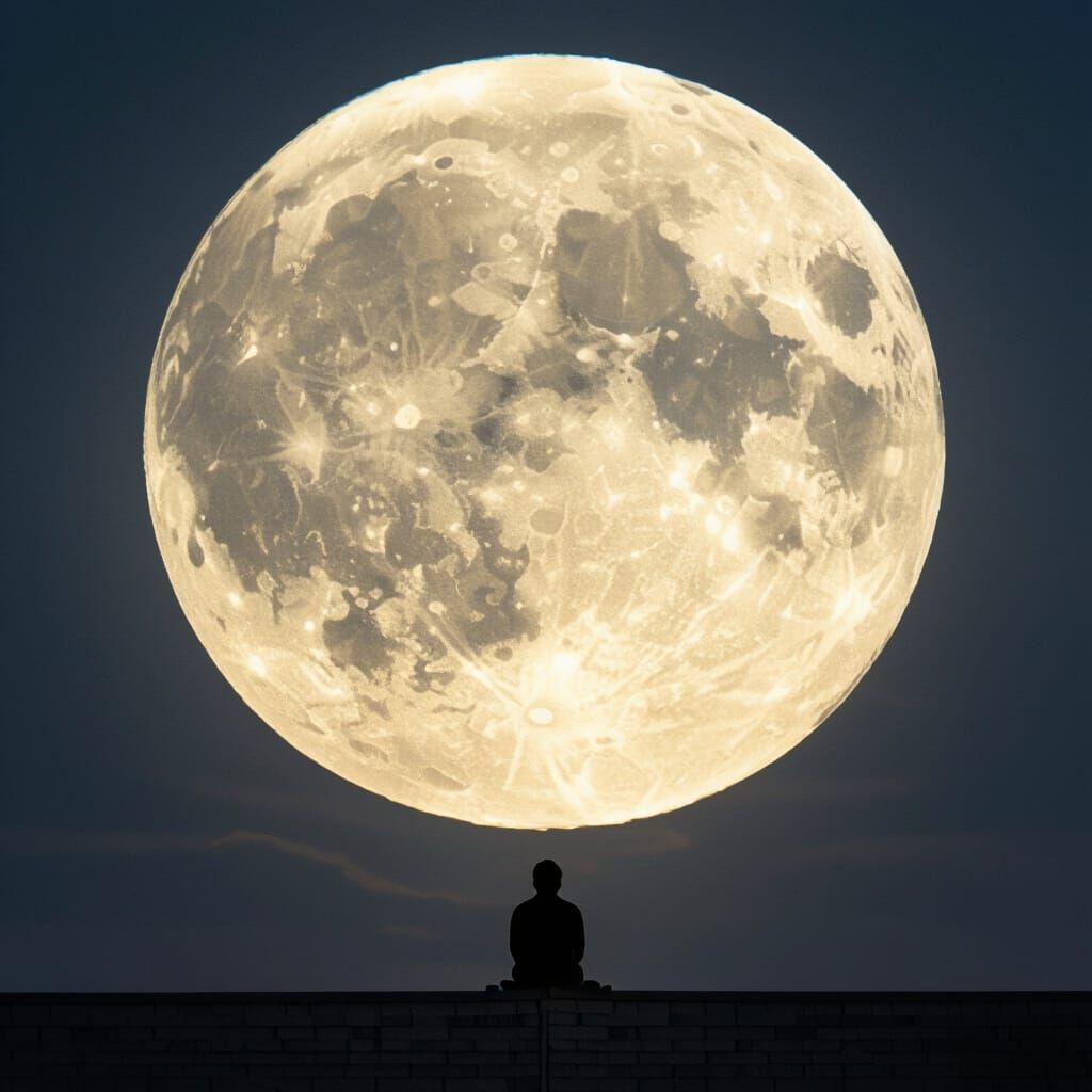 Vast Moon Over Rooftop Silhouette in Luminous Detail