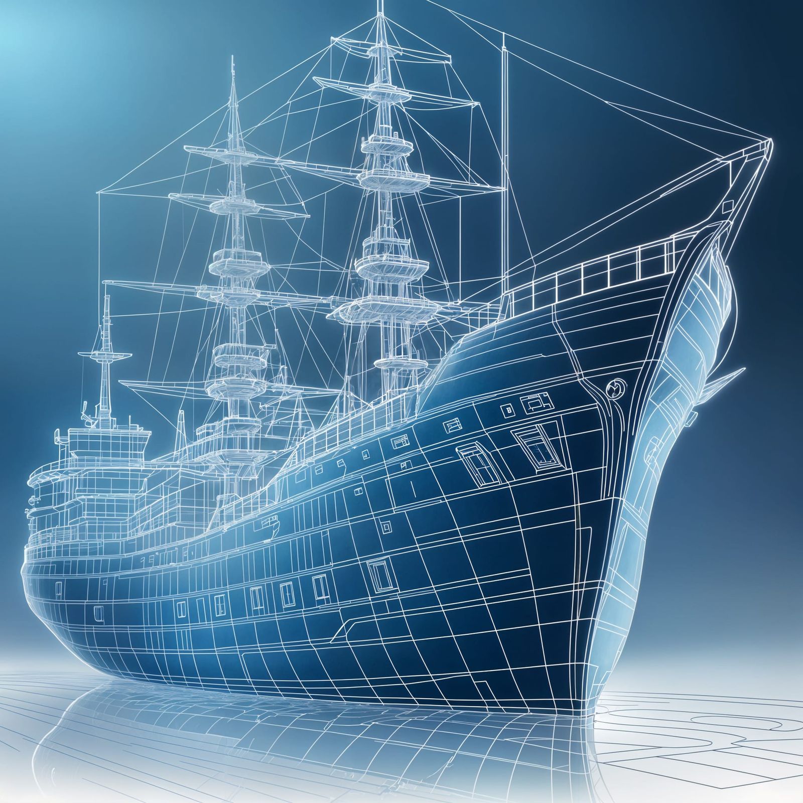 Ship Blueprint with 3D Hologram Effect