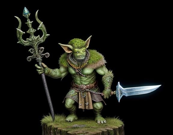 Goblin Warrior in Mossy Forest, Fantasy Illustration