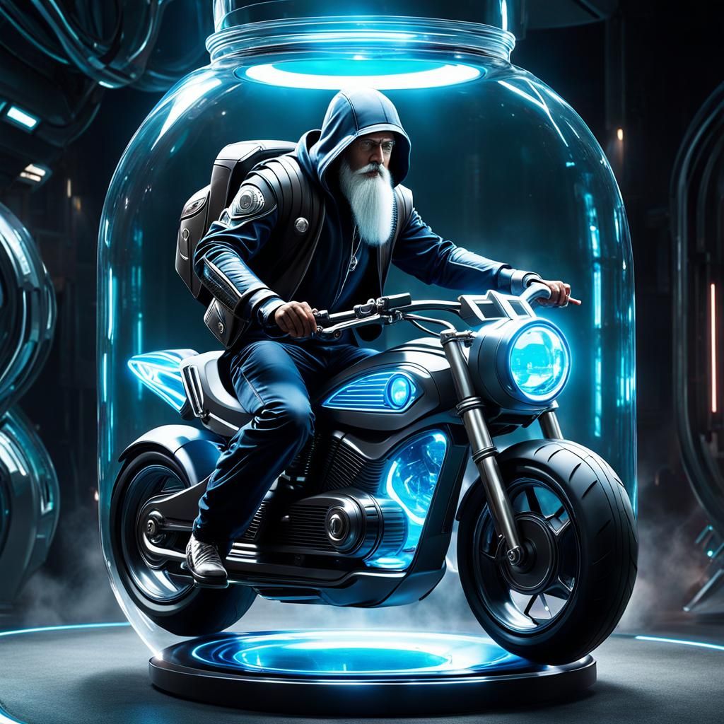 Wizard on Motorcycle in Jar: Digital Art