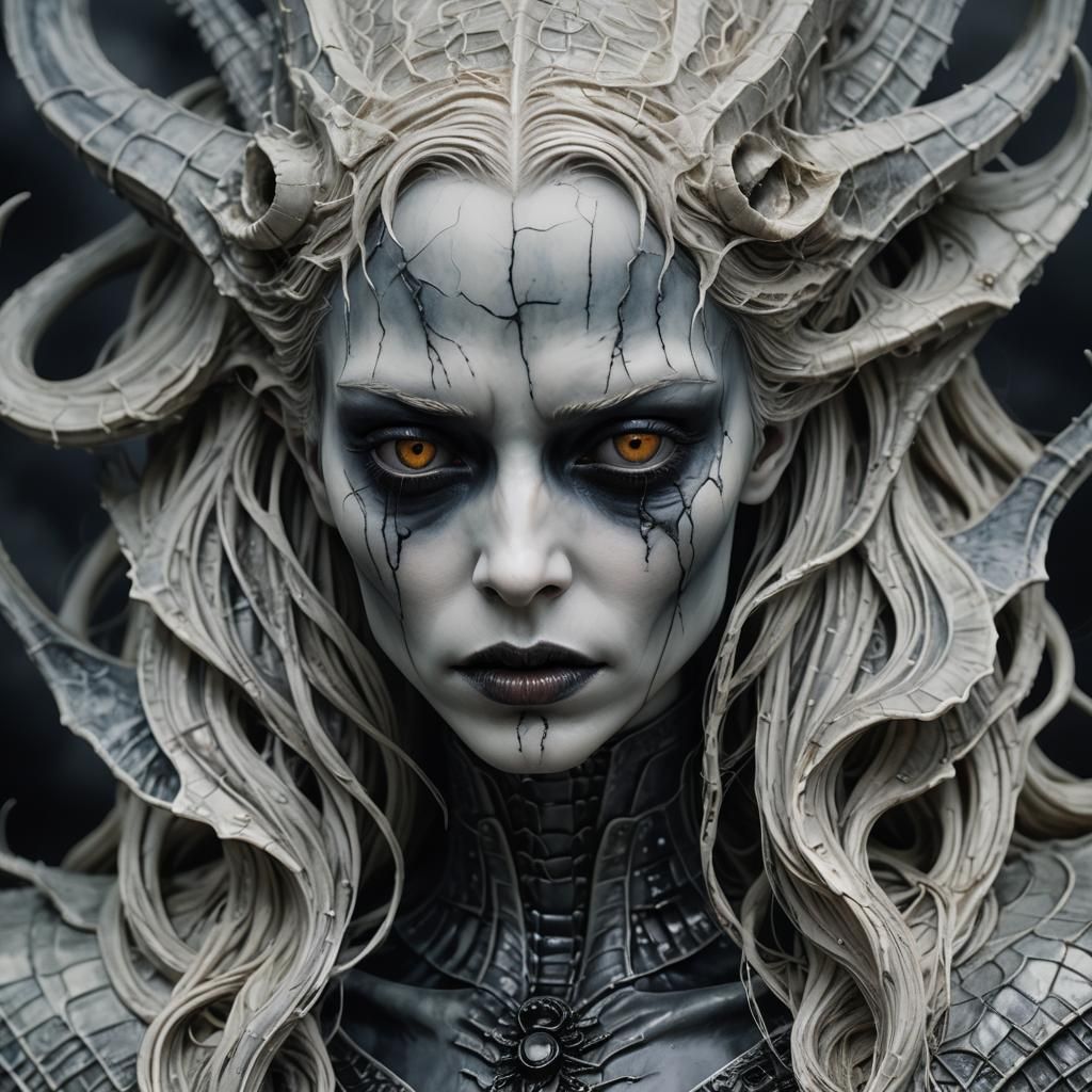 Porcelain Vampire Portrait in Surrealist Style