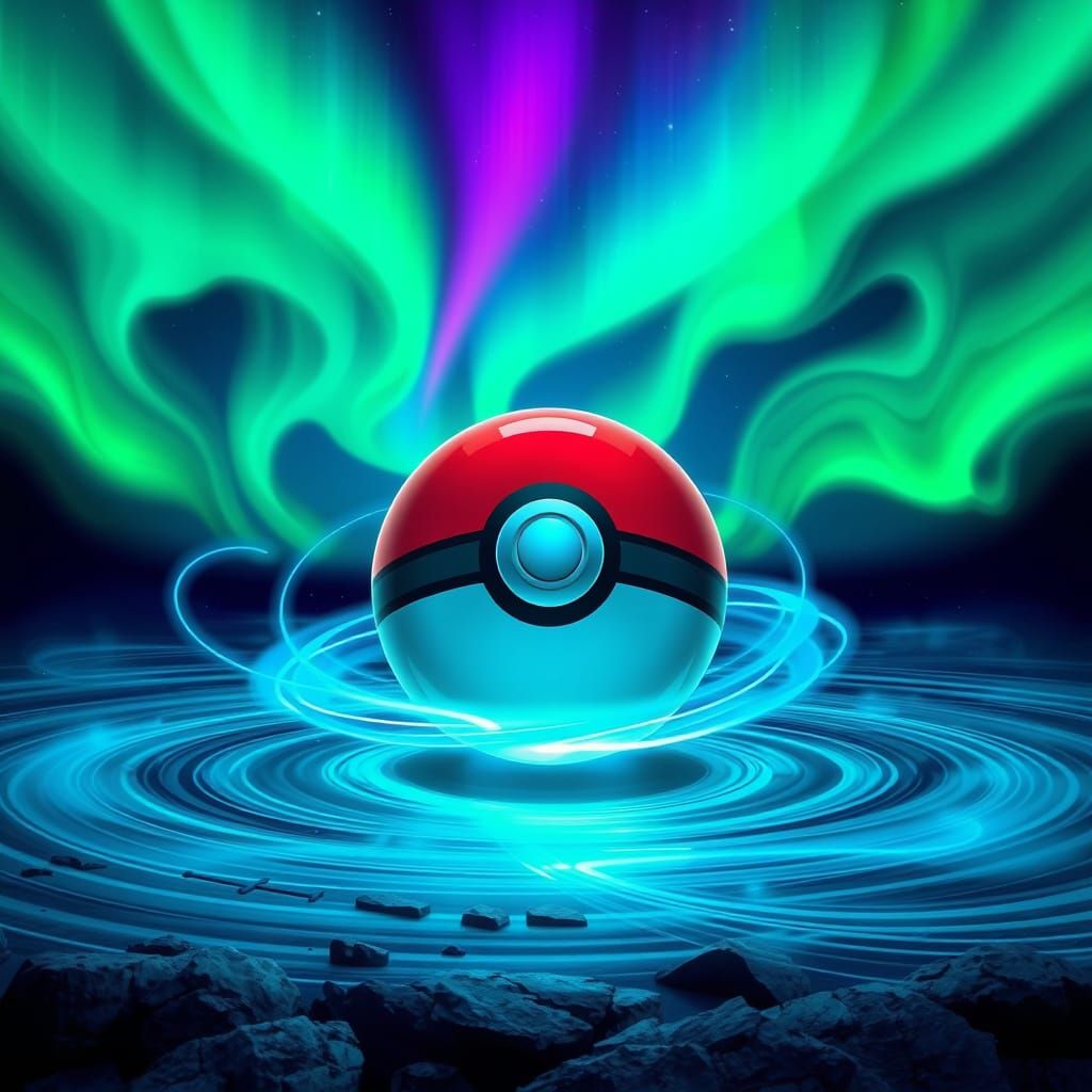 Aurora Borealis Envelops a Futuristic Pokeball