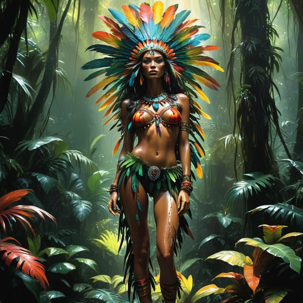 Amazon Supermodel in Rainforest: Fantasy Art Portrait