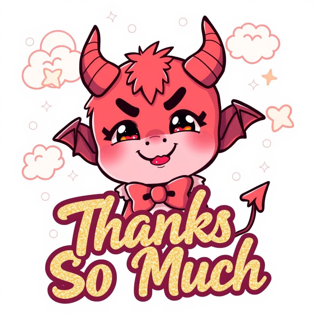 Chibi cheeky demon blowing a kiss 
Text saying "Thanks So Much"