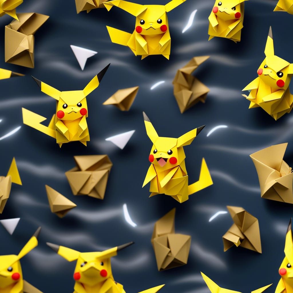 Origami Pikachu Discharging Electricity in Storm