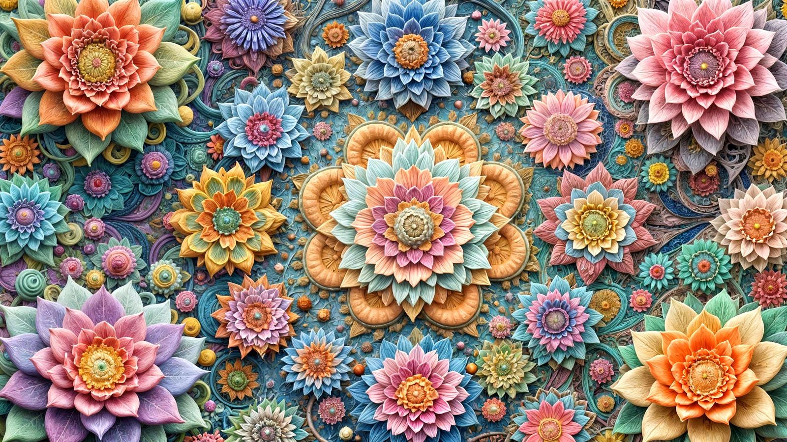 Surreal Fractal Flowers in Pastel and Vivid Hues