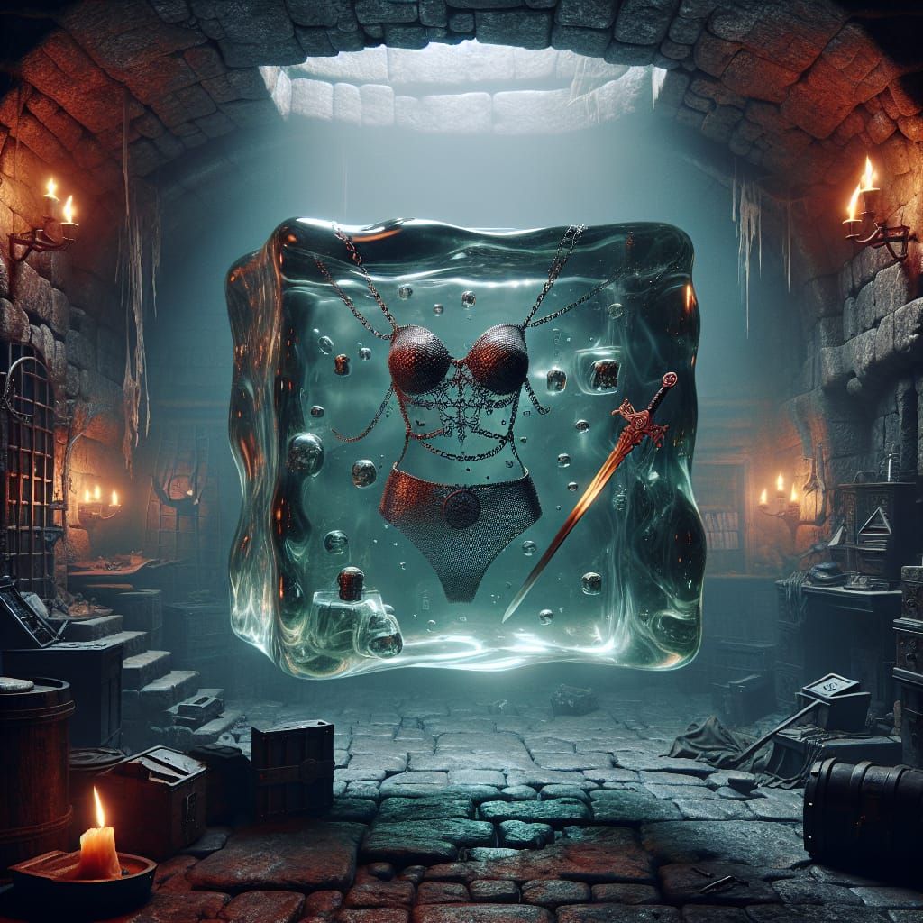 Massive Gelatinous Cube Sits in Underground Dungeon Lair