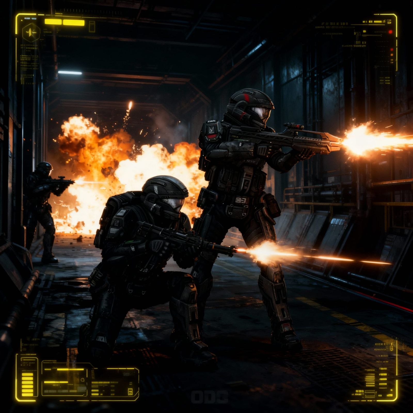 ODST Soldier in Dark Industrial Corridor Combat
