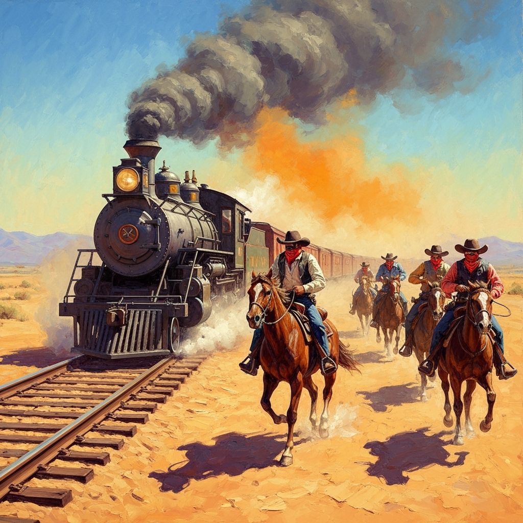 Old West Train Chase Oil Painting