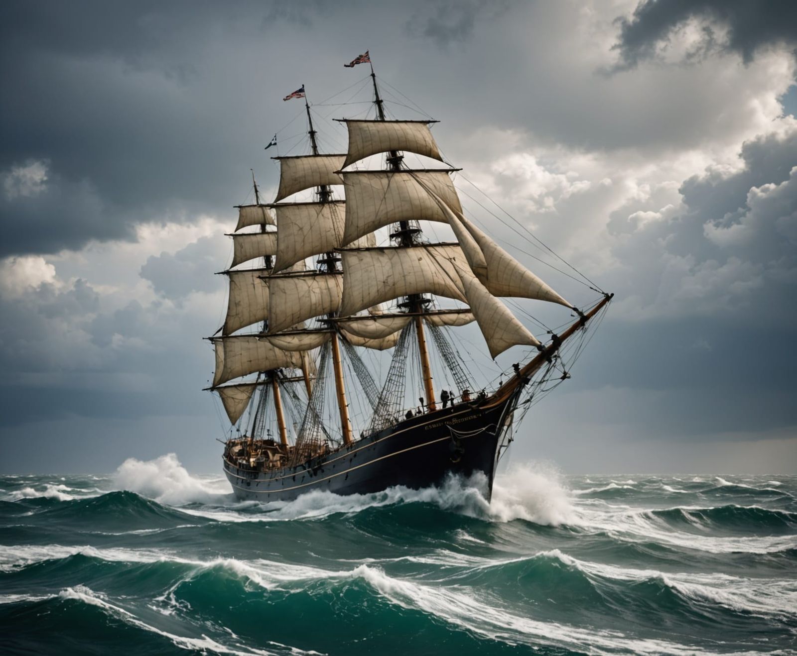 Sailing Ship Navigating Heavy Seas