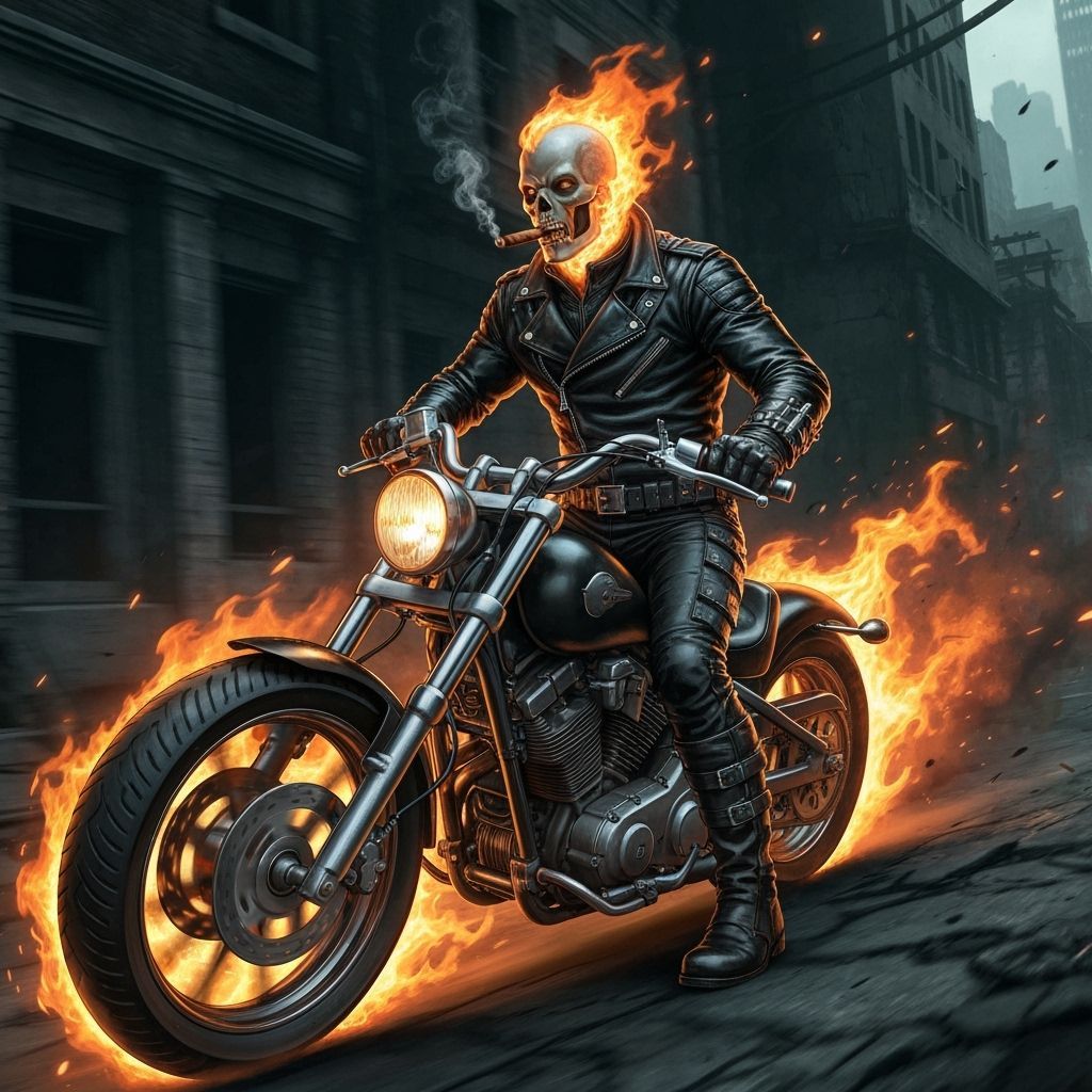Ghost Rider on Flaming Motorcycle: Comic Book Art