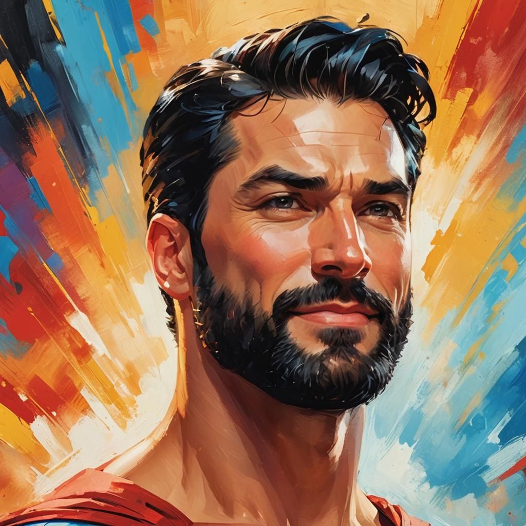 Bearded Superman Portrait in Expressionist Style