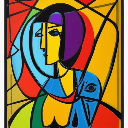 Picasso-esque Woman with Fruit in Pop Art Style