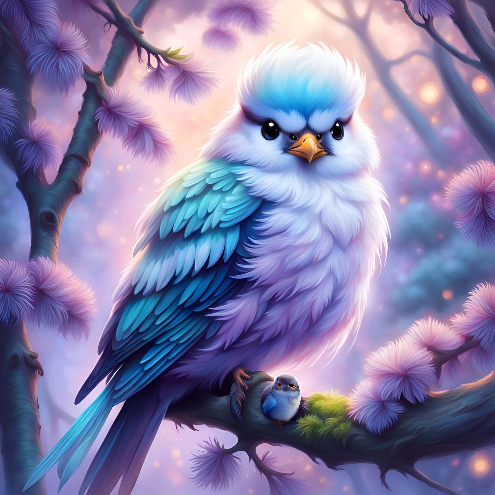 Cute Grumpy Mama Bird with Tiny Baby