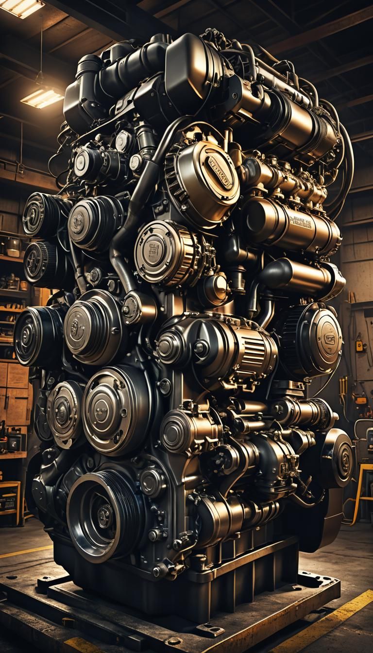 Diesel Truck Engine Roaring to Life: Digital Art
