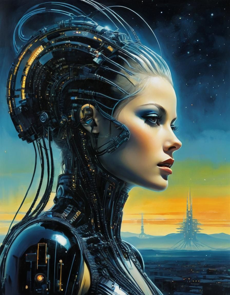 Android Portrait in Retro-Futuristic Dystopian Style