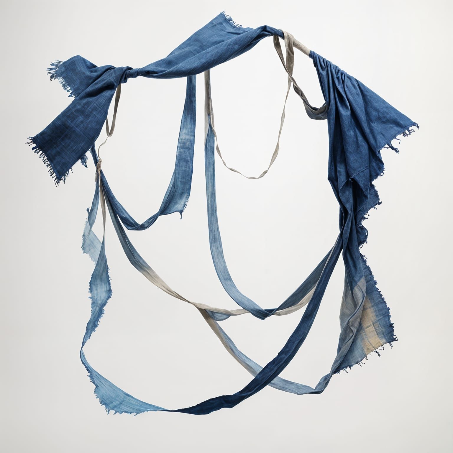 Abstract Boro Fabric Collage with Blue Patches