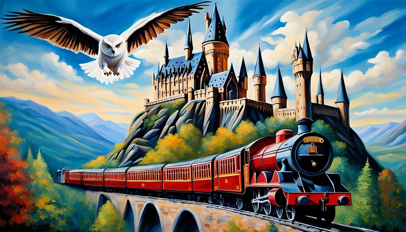 Hogwarts Express Passing Hogwarts Castle: An Oil Painting