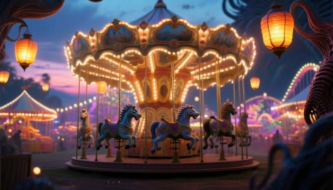 Ultra Realistic Mythical Creature Carousel in Fantastical Fa...