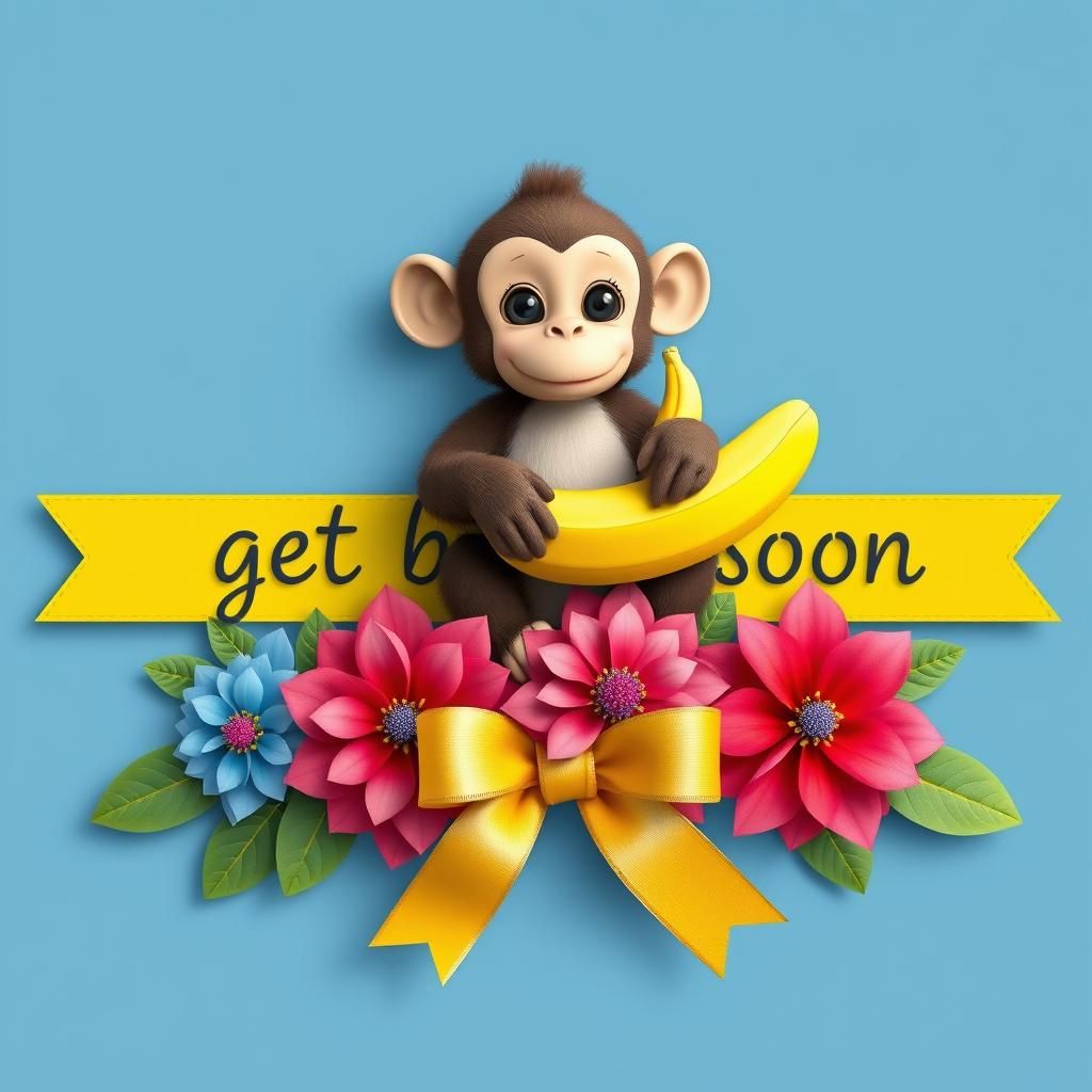 Monkey with Banana and Get Well Message in 3D