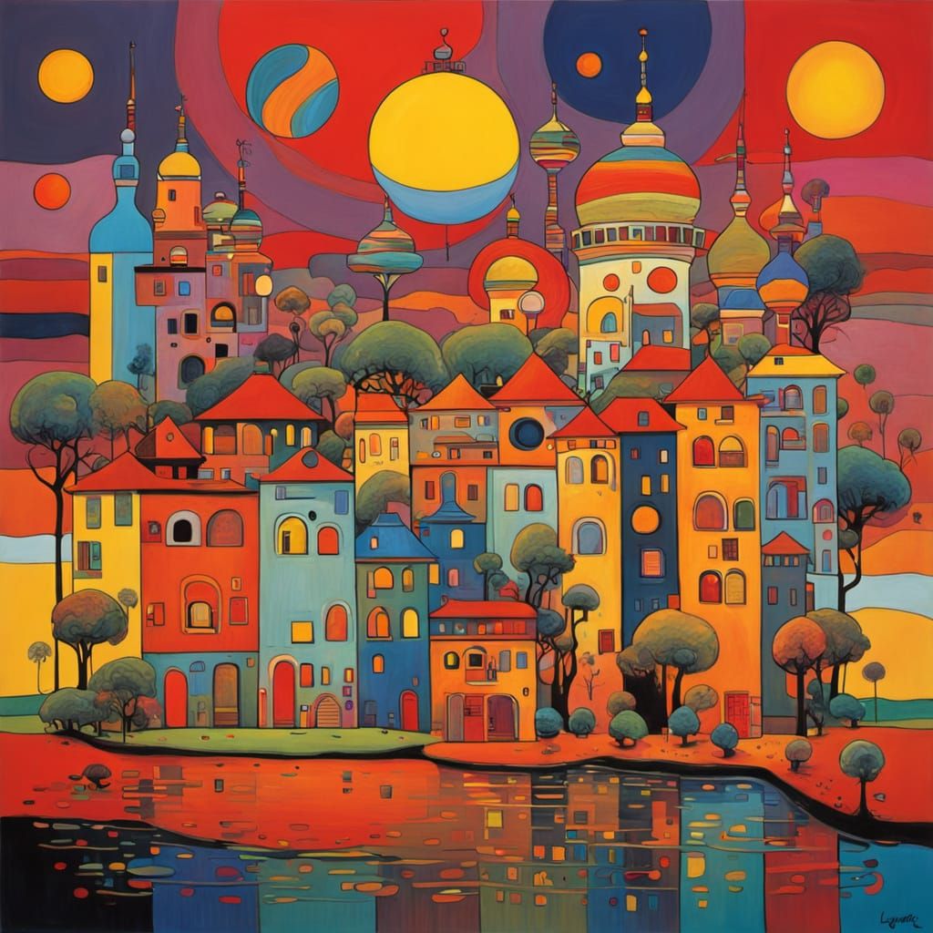 Vibrant Coastal Cityscape in Warm, Expressive Brushstrokes