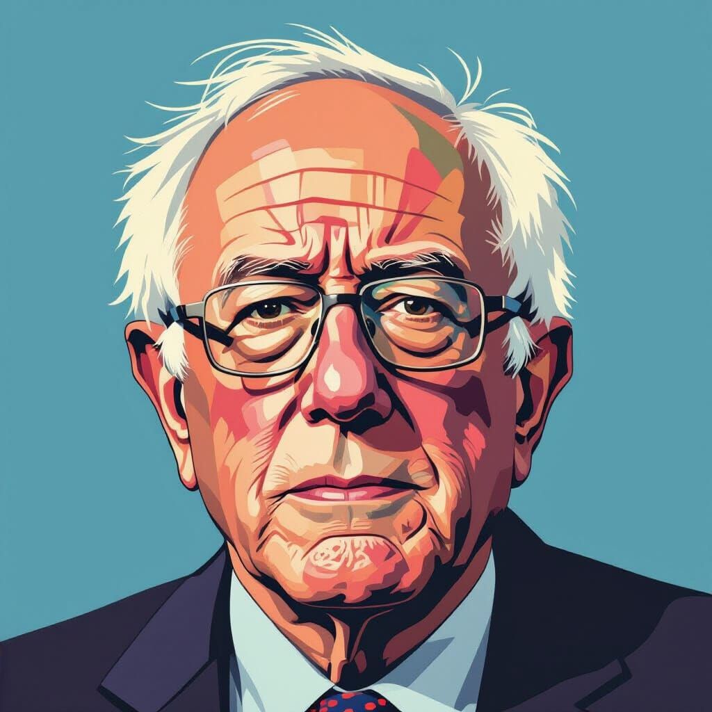 Bernie Sanders Stencil Art Portrait in Shepard Fairey Style