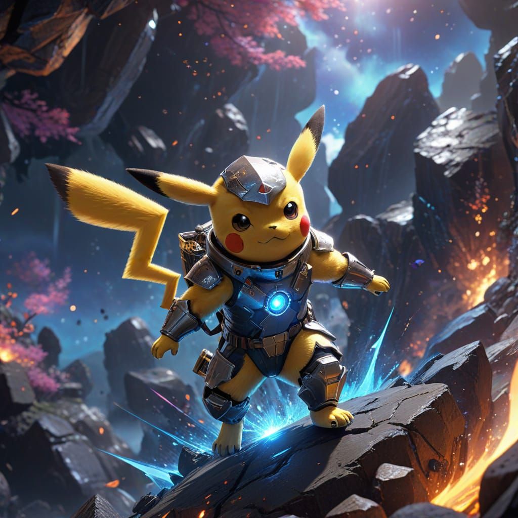 Sleek Space Pikachu in Iridescent Nebula