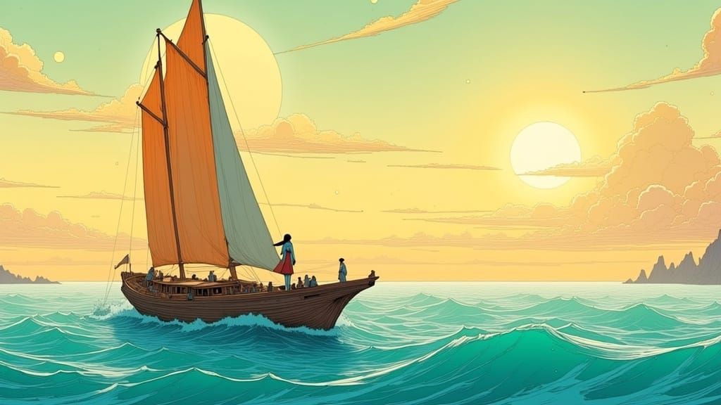 Moebius Inspired Sci-Fi Serenity on Aqua Sea