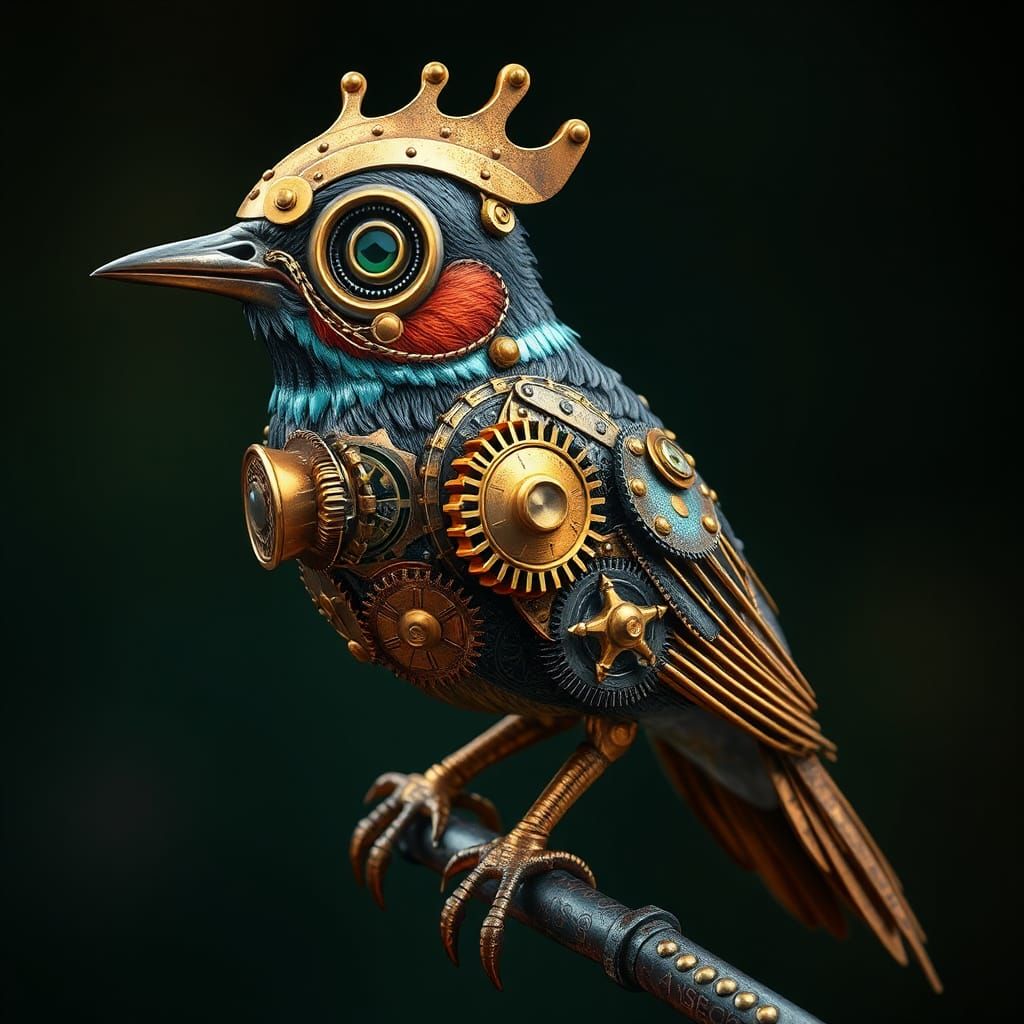 Intricate Steampunk Bird Automaton with Polished Gears